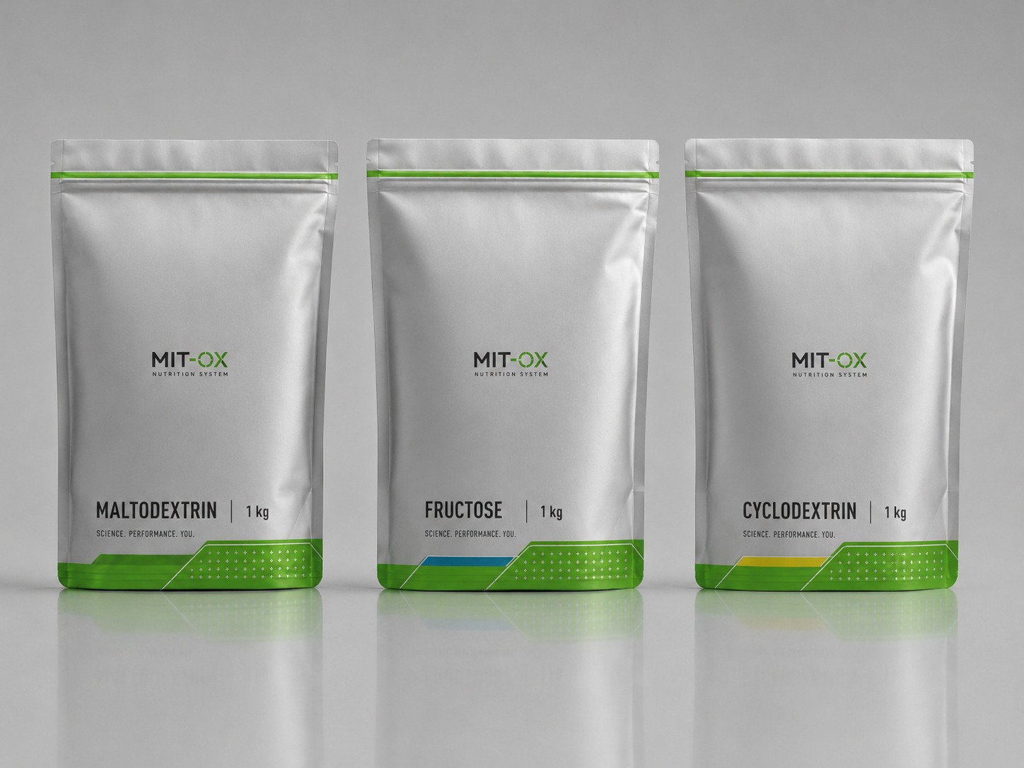 MIT-OX raw carbohydrate packs: maltodextrin, fructose, cyclodextrin